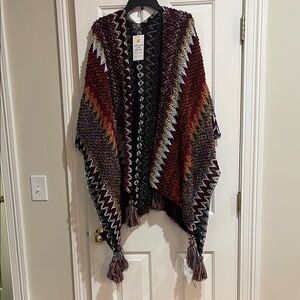 Multicolor Knit Poncho with Tassels